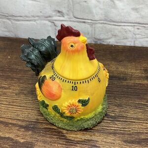 Rooster Timer 60 Minute Kitchen Orange Farmhouse Mid-Century Decor Crows